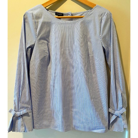 NWT Talbots Women's Smock Top, XS. Light Blue with White Stripes - Picture 1 of 3